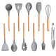 Kitchen Utensil Set, 12 Pieces, Wood and Silicone, Grey