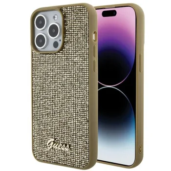 Guess iPhone 15 Pro Max Case Disco Metal Script, Gold