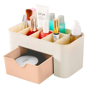 Cosmetic and Jewelry Organizer with Drawer, Cream/Pink