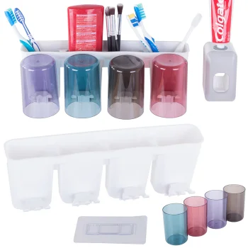 Wall-Mounted Bathroom Organizer with Toothbrush Holder and Dispenser, white