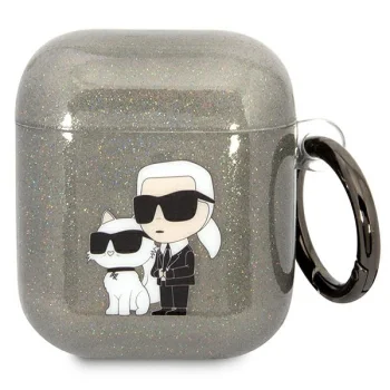 Karl Lagerfeld Glitter Karl&Choupette Case for AirPods 1/2, Black