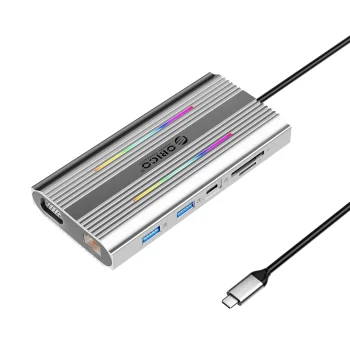 Orico XDR 12-in-1 USB-C Docking Station, PD 100W, 2x HDMI 4K 60Hz, VGA, RJ45, Gray