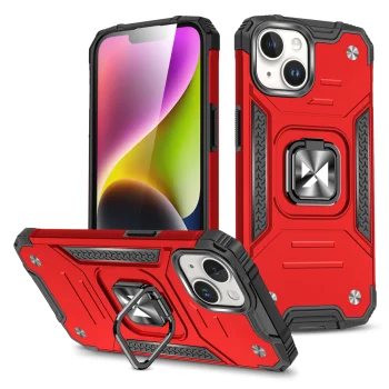 Wozinsky Ring Armor dėklas iPhone 15 Plus su žiedu ir stovu, raudonas