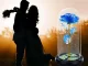 Eternal Rose in Glass Dome with LED Light, Gold/Blue