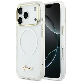 Guess IML Gradient Script Metal MagSafe Case for iPhone 17 Pro, White
