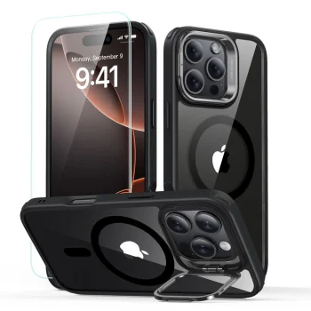 ESR Classic Hybrid Kickstand Halolock Case for iPhone 16 Pro Max, Clear with Black Frame