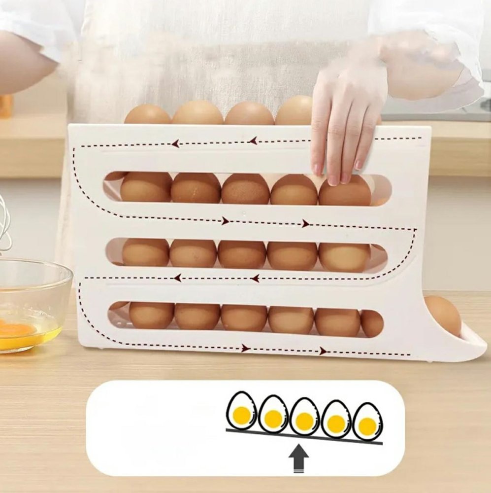 Rolling Egg Dispenser for Refrigerator, 30-Egg Holder, White (2)
