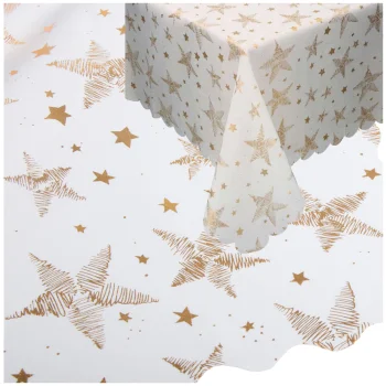 Christmas Tablecloth 140x220cm, White with Stars and Snowflakes