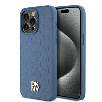 DKNY iPhone 15 Pro Max Case Leather Monogram Pattern MagSafe, Blue