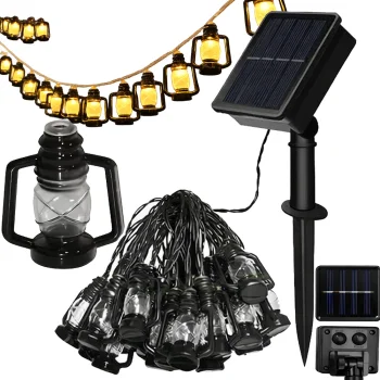 Solar LED Garden Garland with 30 Lanterns, 6.3m, Black