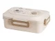Bento Lunch Box with 3 Compartments and Utensils, Food Container for Adults Work School, Beige