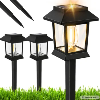 Saulės energijos sodo šviestuvai su sutemų jutikliu, 2 vnt., juodi