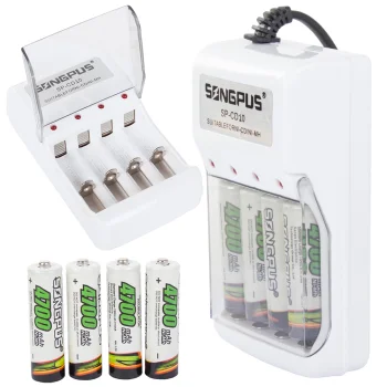 AA/AAA Battery Charger with 4x AA Batteries, White