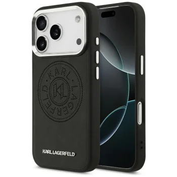 Karl Lagerfeld iPhone 17 Pro Case MagSafe PU Round Point Logo, Black