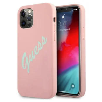 Guess iPhone 12 Pro Max Case Silicone Vintage Script, Pink/Green