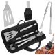 BBQ Grill Tool Set 3-Piece Stainless Steel Kaminer 27180, Black