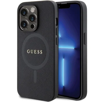 Guess Saffiano MagSafe Case for iPhone 14 Pro Max, Black
