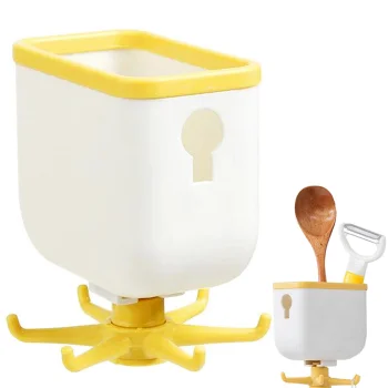 Rotating Kitchen Hanger with 6 Hooks and Container, Self-Adhesive