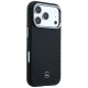 Mercedes Leather Semi Wrap Wood Effect MagSafe Case for iPhone 17 Pro, Black