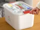 Medicine Storage Box First Aid Kit Organizer with Removable Tray, White and Red