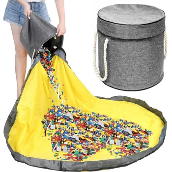 Toy Storage Basket with Play Mat and Lid, Grey