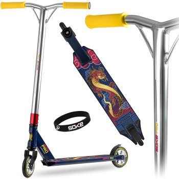 SOKE PRO Stunt Scooter for Tricks and Freestyle, Navy Blue and Red