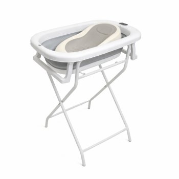 Foldable Baby Bathtub with Stand and Digital Thermometer, Gray