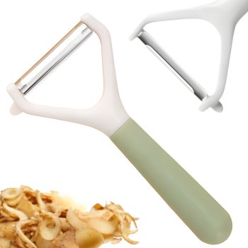 Ergonomic Vegetable and Fruit Peeler with Double Blade, white-green