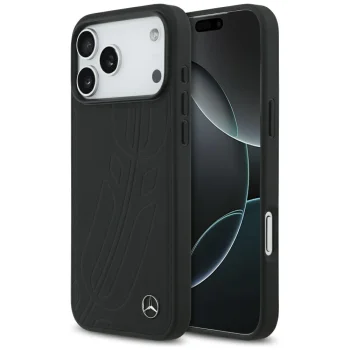 Mercedes iPhone 17 Pro Max Case Leather Large Laurel Leave MagSafe, Black
