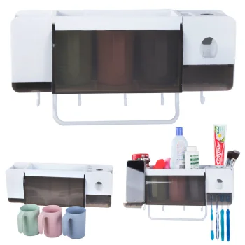 Toothbrush and Cup Organizer with Toothpaste Dispenser, White