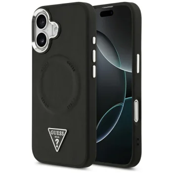 Guess iPhone 17 Case PU Leather Triangle Logo MagSafe, Black