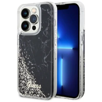 Guess iPhone 14 Pro Case Liquid Glitter Marble, Black