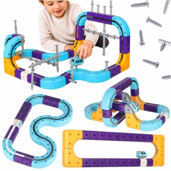 Magnetic Race Track Building Blocks with USB Car 87 Pieces, Multicolor