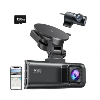 REDTIGER F7NP 4K + 1080p Dash Cam with 128GB Card, Wi-Fi 6, and GPS