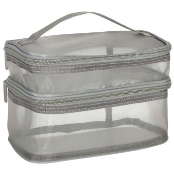 Double Layer Travel Toiletry Bag and Makeup Organizer, Grey