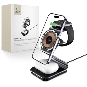 Tech-Protect QI15W-A29 3-in-1 Inductive Charger with MagSafe Smartphone / Apple Watch / AirPods - Black