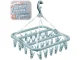 Compact clothes drying rack with 32 clips for socks and underwear, blue