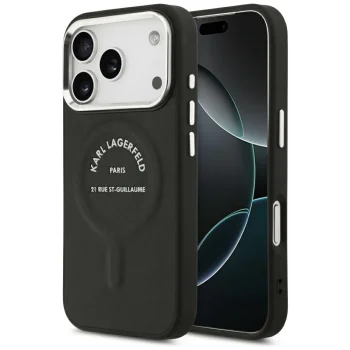 Karl Lagerfeld Embossed Open Ring RSG MagSafe Case for iPhone 17 Pro / 18 Pro, Black