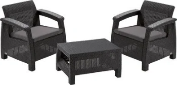 Keter Corfu Weekend Garden Furniture Set (Table and 2 Chairs), Graphite Gray