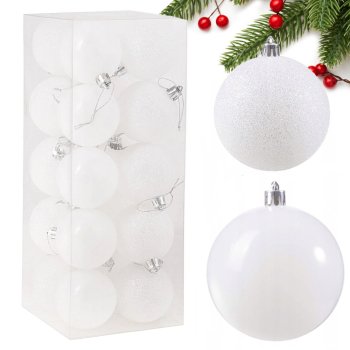 Christmas Tree Baubles, White, Unbreakable, 20 pcs Set, 8 cm