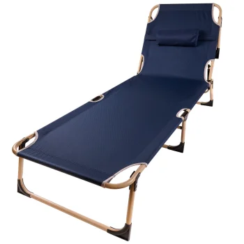Luaro Folding Camping Bed with Adjustable Backrest 193 cm, Navy Blue