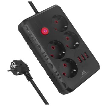 Maclean MCE393 B Power Strip, 4 Outlets, 3xUSB, 2500W, 3m, Black