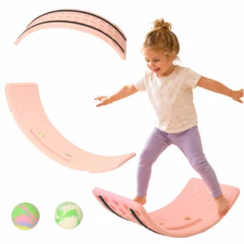 Pink Kids Balance Board Wobble Board with Balls, 67x27.5 cm