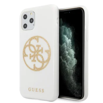 Guess iPhone 11 Pro Max Case Glitter 4G Circle Logo, White