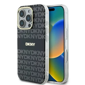 Apple iPhone 16 Pro Max 6.9'' DKNY Repeat Texture Pattern With Stripe Case Cover, Black