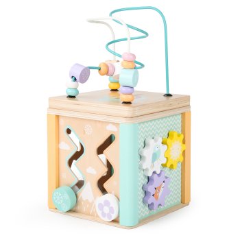 ECOTOYS Wooden Activity Cube with Shape Sorter and Bead Maze