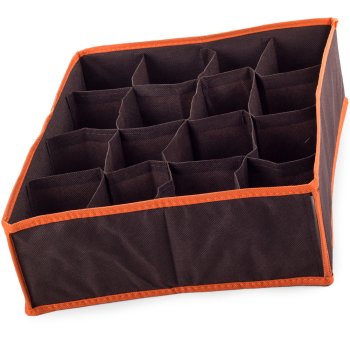 Drawer Organizer for Underwear and Socks, 16 Compartments, Brown