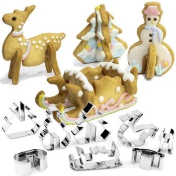 Christmas 3D Cookie Cutter Set Ruhhy 22015, Stainless Steel, 8 pcs