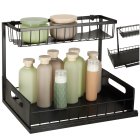 2-Tier Under Sink Organizer with Sliding Drawer for Kitchen Cabinet, Black
