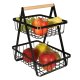 Two-Tier Fruit Basket, Metal and Wood, Black